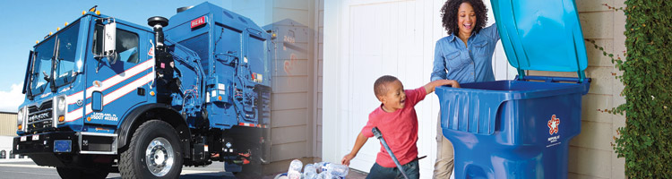 Automated trash truck and family recycling at home