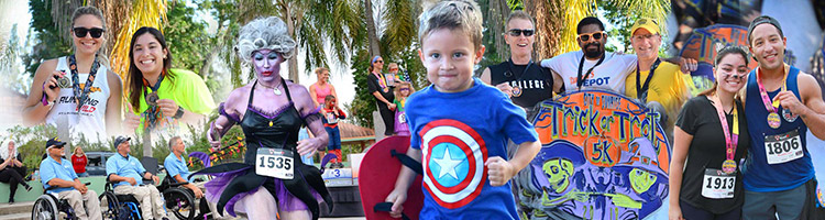 Participants and charity recipients at the Sunrise Trick or Trot 5k and Kids' Dash