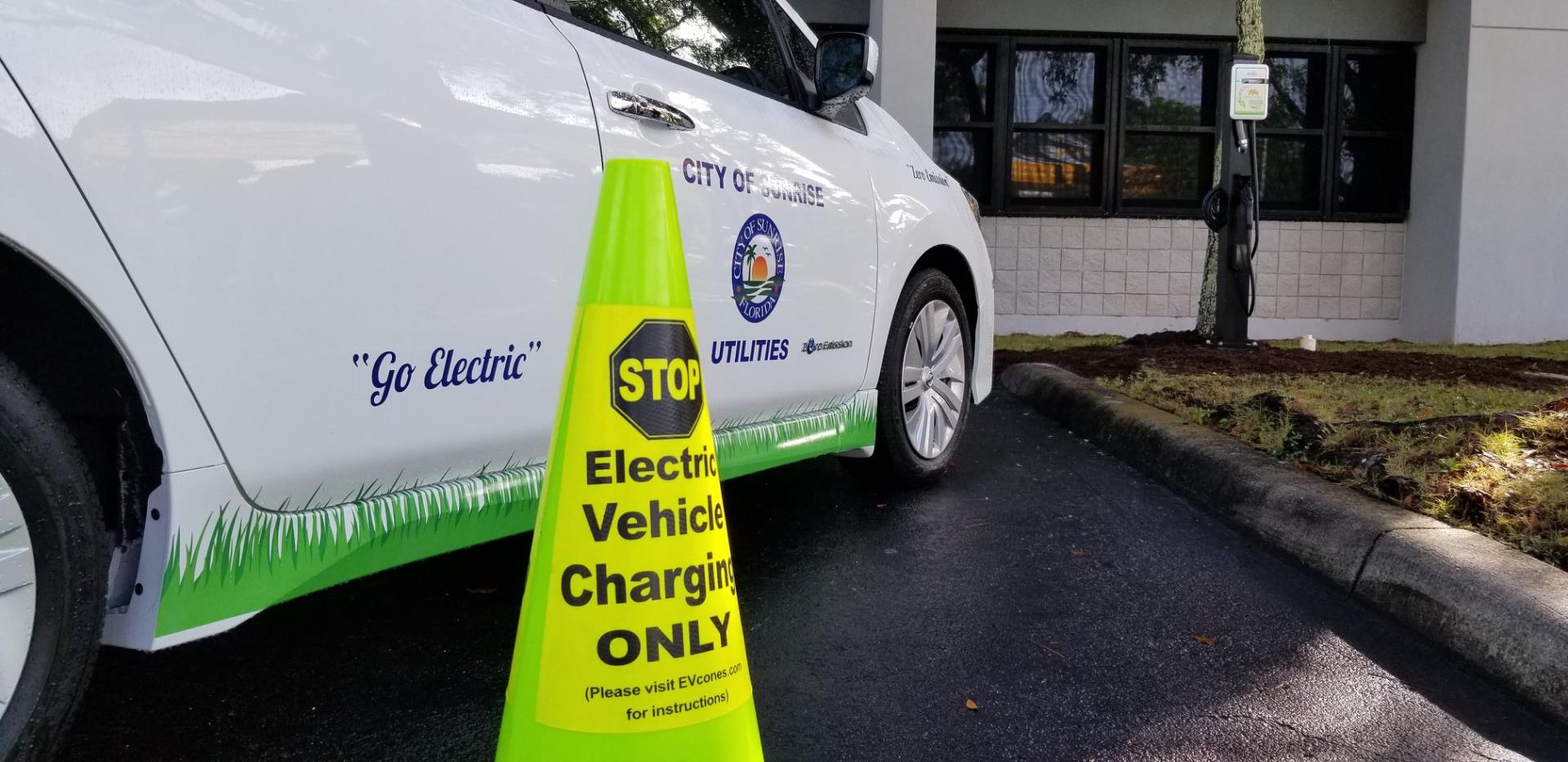 The City's first Electric Fleet Vehicle and Charging Station at Sunrise Utilities