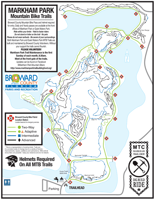 Map showing bike trails at Markham Park