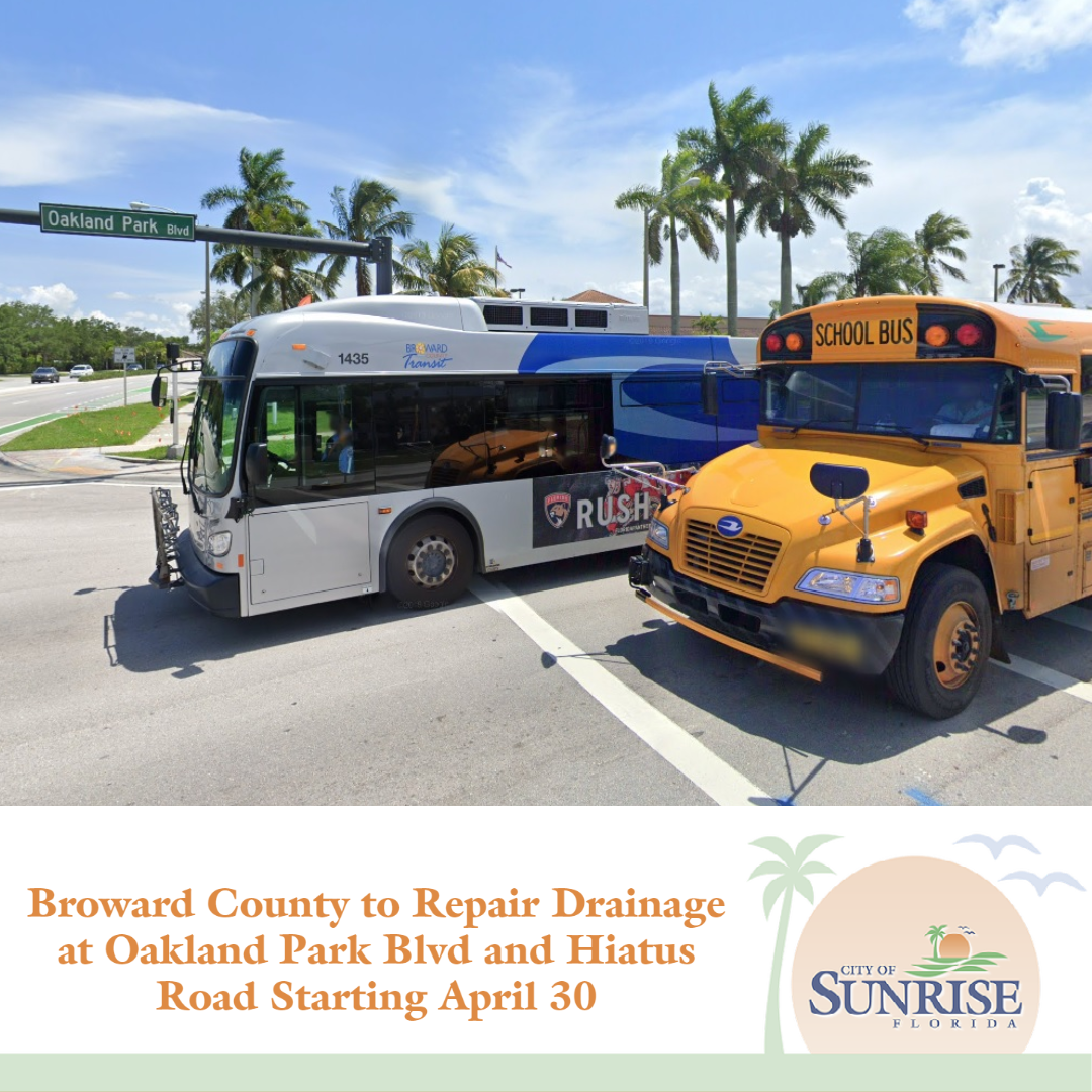 Broward County to repair drainage at Oakland Park Blvd and Hiatus Road Starting April 30