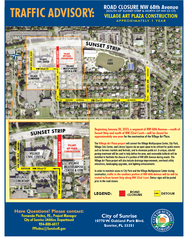 Village Art Plaza traffic advisory flyer