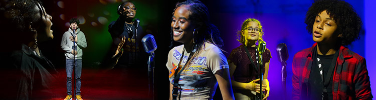 Broward County student poets performing at the Sunrise Civic Center Theatre as part of the Jason Taylor Foundation BluApple Poetry initiative